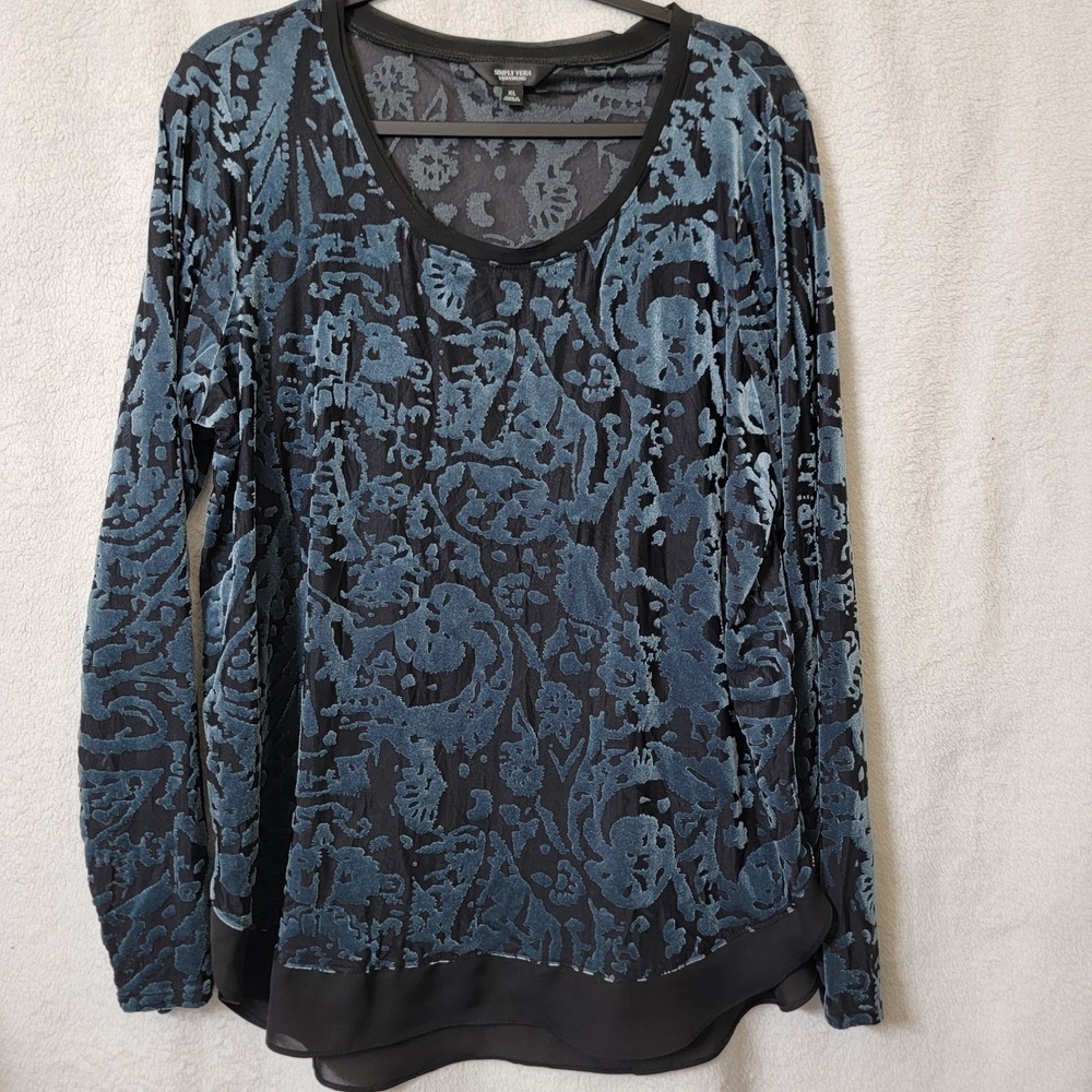 Simply Vera Vera Wang Velvet Burnout Top XLG Fairy Grunge Whimsigoth Teal Black
